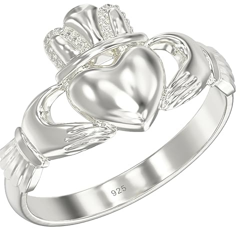 Aeon Claddagh-Ring aus 925er-Sterlingsilber, herzförmige Ringe, Größen 59-925, irisch-keltischer Schmuck, Geschenke für Damen und Herren, Petite, Silber