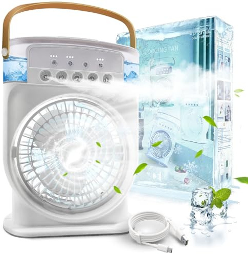 Mobile Klimaanlage Leise 4 in 1, Luftkühler Mini mit Akku, Klimagerät Mobil ohne Abluftschlauch, Mini Klimaanlage Tragbar, Air Conditioner mit Verdunstungskühlung Ventilator Type-C mit Timer (Weiß)