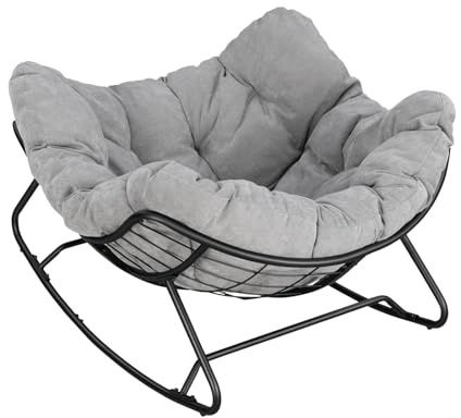 WOLTU Schaukelstuhl, eiförmiger Schaukelsessel Indoor, Chenille Hellgrau | Relaxsessel mit Sitzkissen gepolstert, mit Metallrahmen, bis 150 kg, 102,5T x 91B x 77H cm, für Schlafzimmer Wohnzimmer