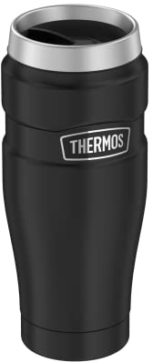 Thermos STAINLESS KING Thermobecher aus Edelstahl schwarz matt 0,47l - Coffee to Go Becher, absolut dicht, spülmaschinenfest, 7h heiß & 18h kalt, mit Haken für Teebeutel, BPA-frei