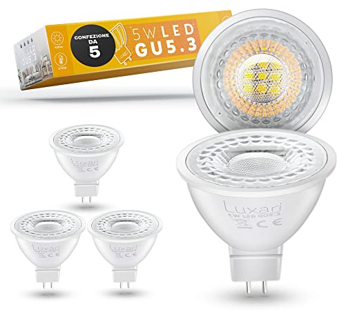Luxari GU5.3 LED Lampe [5x] - MR16 Entspricht 50W Halogenlampe - Leuchtmittel 5W 420lm - GU 5.3 Spot Mit 2700K Warmweiß [Energieklasse A+]