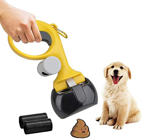 TANGN Tragbare Hundekotgreifer mit 2 Rollen Müllsäcke (Gelb) | Robuste Hundeschaufel Hund Pooper Scooper, Kotgreifer Hunde Hundekotgreifer, Hundekotschaufel für Katze Hunde