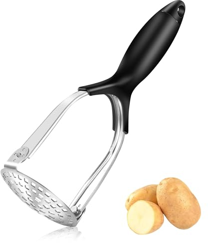 Kartoffelstampfer, PUWOWYE Kartoffelpresse Edelstahl, Handstampfer mit Gummigriff, Potato Masher für Spülmaschinengeeignet, Kartoffelbrei, Gemüse, Früchte