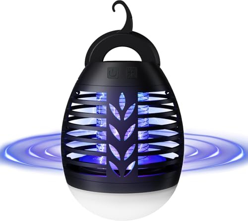 ROVLAK Insektenvernichter Campinglampe Outdoor, LED Mückenlampe USB Wiederaufladbar 2-In-1 Moskitokiller Lampe mit LED Licht, 3 Beleuchtungsmodi, Wasserdicht UV Mückenschutz für Camping, Zelt, Garten