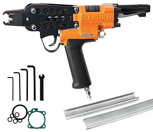 KAMSIN K-SC7E Pneumatische Ringzange mit langer Nase, 15 Gauge 7.0mm Verschlussdurchmesser, Luft-Ringzange für C-Typ Clips in Zäunen, Käfigen