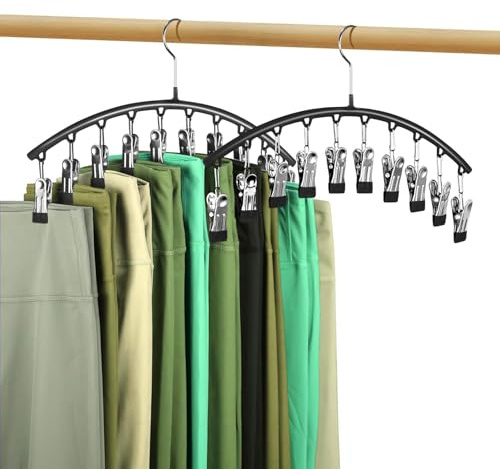 2er-Set Hosenbügel mit 10 Gummierte Clips, 360° Drehbarer Kleiderbügel aus Metall, Platzsparend für 20 Hosen oder Leggings, Schrankorganizer mit Rutschschutz (2 Stück)