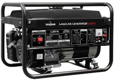 Tecnoware Power Systems - Tragbarer Stromgenerator , 3200VA Einphasig , Benzinbetrieben , Leise , AVR , Ideal für Gartenarbeit und Camping , 15L Tank , Elektrischer/Manueller Start , Schwarz , 3200VA