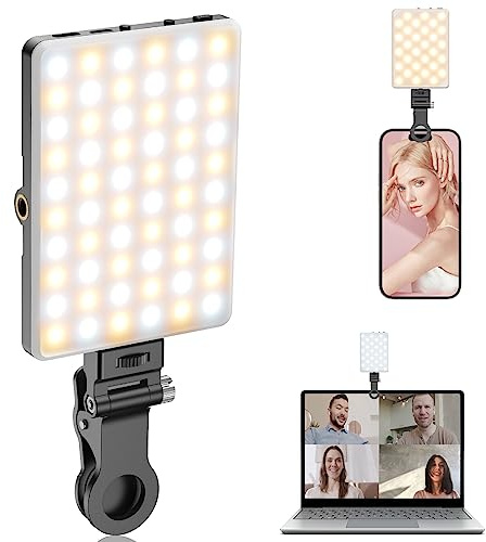 TONEOF Selfie Licht Handy, Monitor Lampe, USB Wiederaufladbares Videolicht mit Clip&Zwei 1/4" Schraubenlöchern, 2500K–9000K 3 Lichtmodi, Tragbares Foto Licht für Handy/Laptop/Tablet-Schwarz