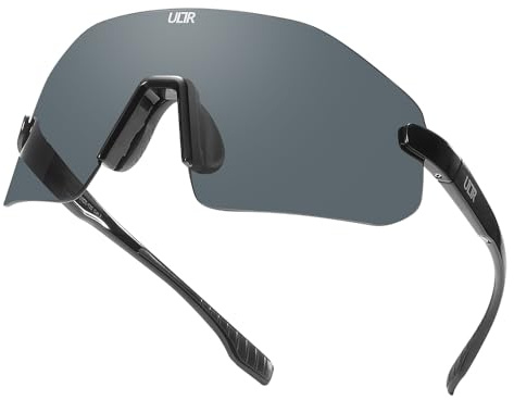 ULTR Sportbrille Herren - Leichte Fahrradbrille Damen - Bequeme Sport Sonnenbrille mit Anti-Slip Pads - Schnelle Brille Rennrad Brille, Joggen, Beachvolleyball & MTB (Schwarz (Schwarzes Glas))