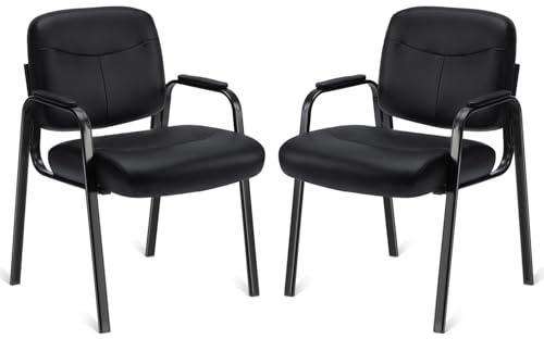 DUMOS edx Wartezimmer-Gästestühle 2er Set mit gepolsterten Armlehnen, Schreibtischstuhl aus PU-Leder, ohne Rollen, mit Lendenwirbelstütze und Metallrahmen, für Büro, Konferenzlobby