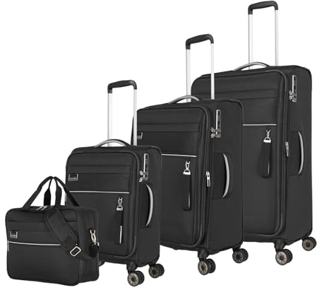 Travelite Kofferset 4 teilig Weichschale Größen S-M-L + Bordtasche | MIIGO, Reisegepäck Set 4 Rollen, TSA Schloss, Koffer Größen L + M erweiterbar
