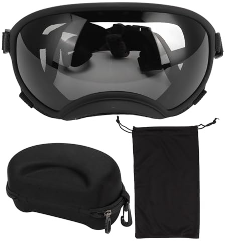 VBESTLIFE Hundebrille, Winddicht, UV-beständig, Staubdicht, Verstellbarer Riemen, Langlebige Hundesonnenbrille für Große Rassen (Schwarzer Rahmen, graue Linse)