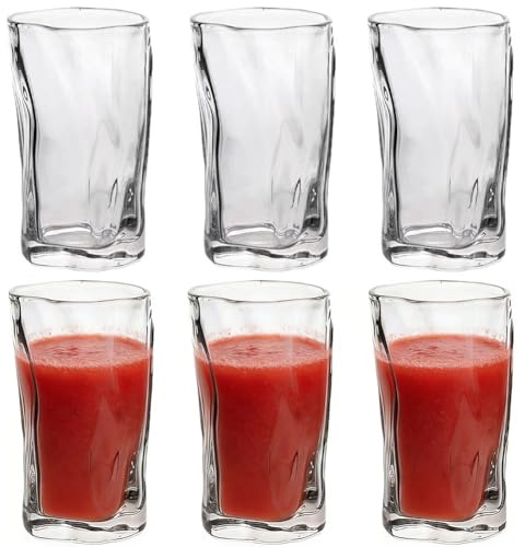 6 Stück Trinkgläser Set, 275ml, Wave Design Klarglas Trinkgläser, Wassergläser, Kaffeegläser & Teegläser, Hitzebeständig & Spülmaschinenfest, Ideal für Latte Macchiato Eistee Cocktails & Matcha