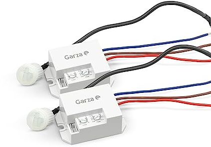 Garza – 2er-Pack Infrarot-Bewegungsmelder für den Einbau, 120º/360º Winkel, 8 m Reichweite, Dimmer und Timer, Wand- oder Deckenmontage, energiesparend, für den Innenbereich