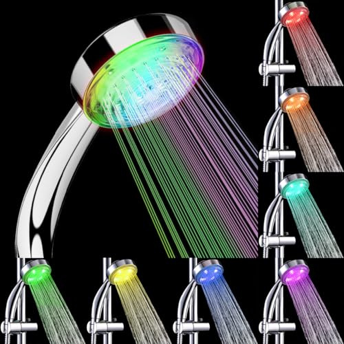 JINYOMFLY LED Duschkopf mit Farbwechsel, Duschkopf mit Lichter, LED Handbrause 7 Farben Licht Automatische, Duschbrause LED Farbwechsel, Wassersparend Handbrause Dusche LED