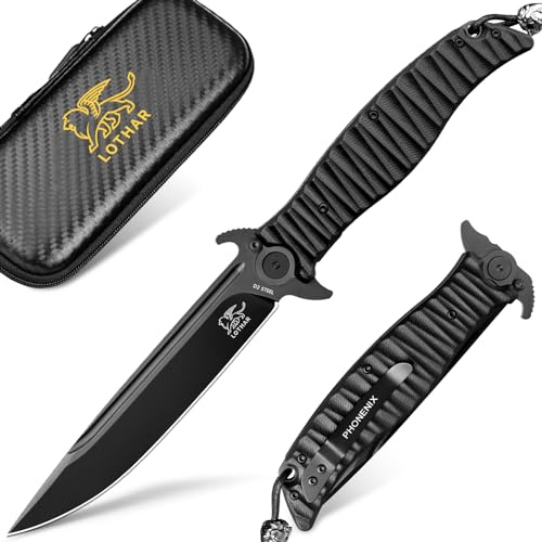 LOTHAR PHOENIX Klappmesser, Einhandmesser aus D2 Stahl mit G10 Griff | Robustes Jagdmesser für Outdoor, Taschenmesser mit Gürtelclip, Langlebiges Alltagsmesser, Premium Geschenk für Männer