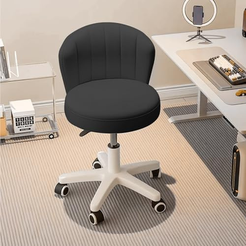 HDHNBA Niedlicher Stuhl ohne Armlehnen, Frisierstuhl mit Rollen, Kleiner Schreibtischstuhl, Verstellbarer Drehstuhl mit Rollen für das Homeoffice, Schlafzimmer