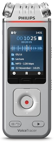 Philips DVT4115 VoiceTracer, Audio Recorder, MP3/PCM, 3 HiFi-Mikrofone, exzellente Fernaufnahme, Inkl. Sembly AI-Testlizenz: Transkription & KI-Zusammenfassungen