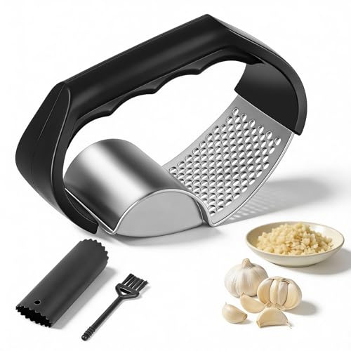 Knoblauchpresse Wippe Edelstahl Knoblauchwippe, 2-in-1 Knoblauchschneider | Knoblauch Wiege Garlic Press Rocker Küchenhelfer, Klein Knoblauch Reibe für müheloses Zerkleinern