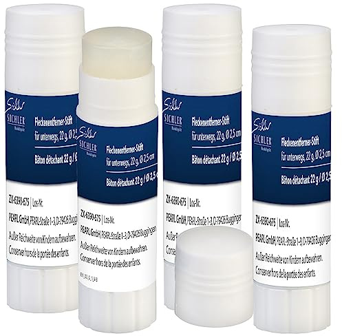 Sichler Haushaltsgeräte Fleckenstift: 4er-Set Fleckenentferner-Stifte für unterwegs, je 22 g, Ø 2,5 cm (Fleckentferner, Fleckenstift für unterwegs, Wein)