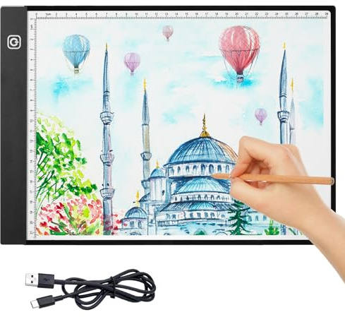 AUAUY Leuchtplatte Light Pad A4 (335 * 235mm) Leuchttisch Einstellbare Helligkeit, Leuchttisch für 5D Diamond Painting Zubehör, Lichtpad a4 für Designen, Zeichnen Skizzieren, Künstler