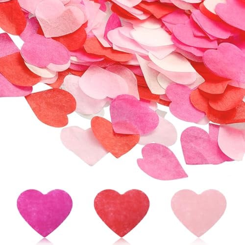 6000 Stück Biologisch abbaubares herz konfetti, (Rosa, Rose, Rot) 3 Farben Romantisch konfetti hochzeit für Hochzeit, Valentinstag, Weihnachten, Jahrestag, Geburtstag Tischdekoration Papier (60g)