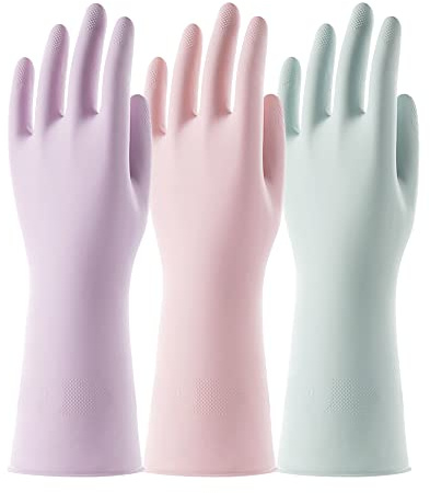 COOLJOB Wiederverwendbare Haushaltshandschuhe, 3 Paare duftende Gummihandschuhe mit rutschfestem Griff, wasserdicht für Küche, Spülen, Putzen, Langarm, Größe M