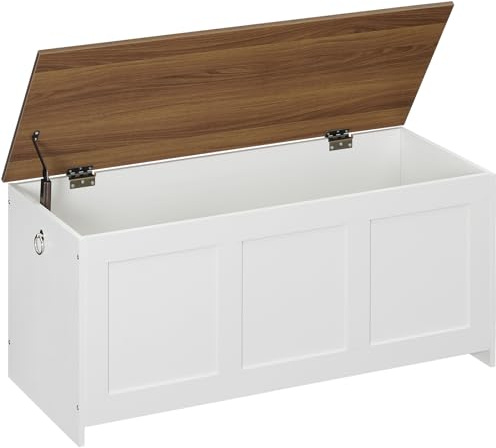 HOOBRO Truhen, Sitzbank mit Stauraum, Spielzeugkiste mit Deckel, 100 cm Aufbewahrungstruhe, Truhe mit Sicherheitsscharnier, Eingangsbereich, Schlafzimmer, Wohnzimmer, Weiß und Walnuss EWH141CW01G1