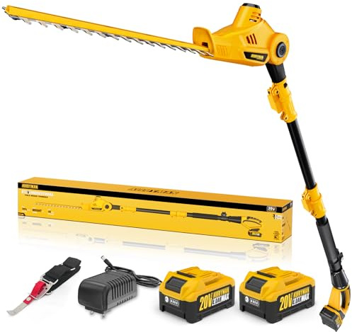 Alloyman 20V MAX Akku Teleskop Heckenschere, mit 2 x 4,0 Ah Akkus und Ladegerät, 2,4 Meter Heckenschneider für Strauch und Heckenschnitt