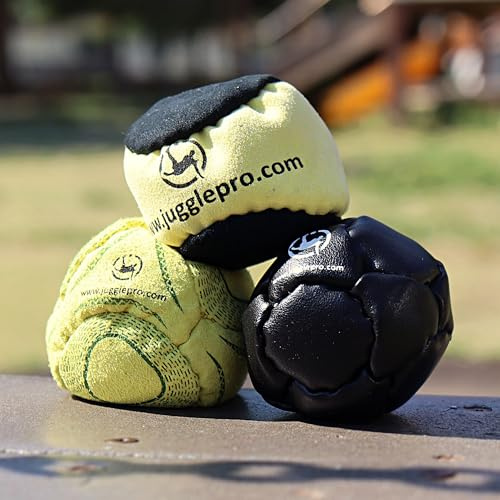 Juggle Pro Footbag Hacky Sack 3er Set – Freestyle – Handgenäht mit verstärkten Nähten & Amara Ultra Suede – Jonglierbälle für Anfänger & Profis – Für Indoor & Outdoor geeignet