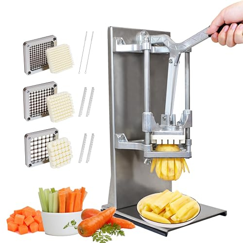 Anatole Pommesschneider Professionell Kartoffelschneider Vertikal 3 Klingen | Ergonomisches Design-Kraftsparend, 6mm/9mm/13mm Klingen aus Edelstahl, für Zwiebeln Karotten Gurken, für Gastronomie Hause