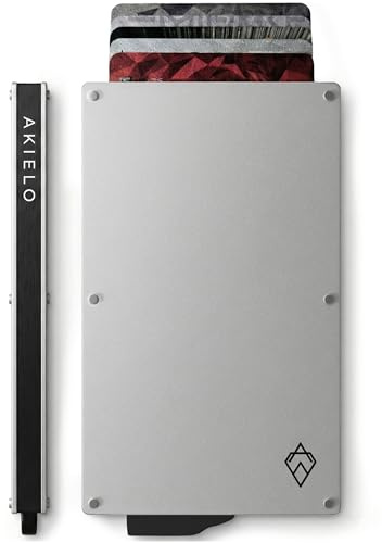 AKIELO Kartenetui mit RFID Schutz und Geschenkbox – Minimalistische Geldbörse Herren – Kompakte Wallet und Kontaktloser Kreditkartenschutz (Alpha - Silberne Ausgabe)