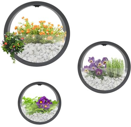 Wandvasen Set, 3-teilig Runde Wand-Pflanzgefäß Blumentöpfe (Schwarz) | Hängende Blumentöpfe aus ABS & Acryl, 3 Größen 18/23/28cm, für Sukkulenten Kunstpflanzen Blumen