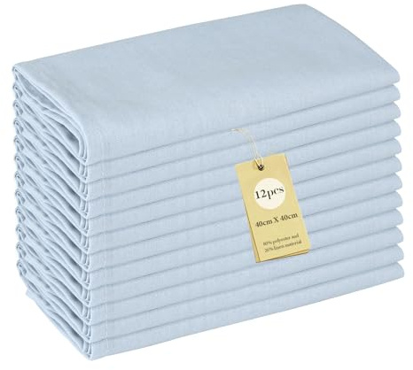 SUPAWAY 12 Stück Weich Polyester-Leinen Gemischt Abendessen Cloth Servietten, Leinenservietten 40x40cm Stoffservietten für täglichen Gebrauch Küche Zuhause Party Weihnachten Hochzeite (Luftiges Blau)