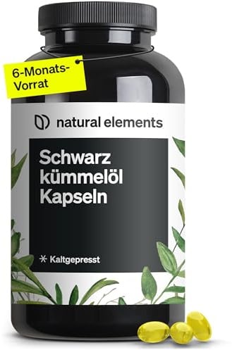 natural elements Schwarzkümmelöl (original Nigella sativa) – 400 Kapseln im 6-Monats-Vorrat – 1.000mg echtes Schwarzkümmelöl/Tag – kaltgepresst, naturbelassen – sorgfältig laborgeprüft