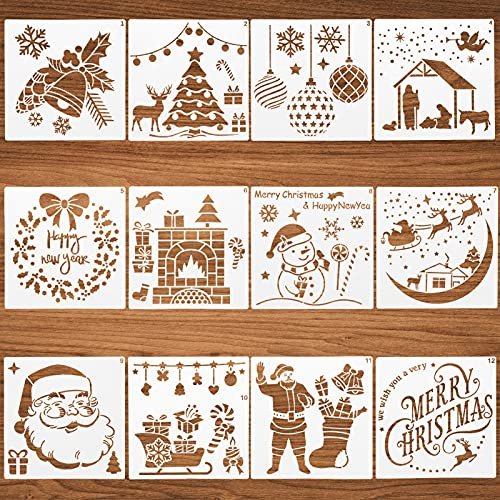 Kiiwah 12 Stück Weihnachten Schablonen, Zeichenschablonen Malschablonen Wiederverwendbar Schablonen für Scrapbooking, Kunst Zeichnung, Fenster Sprühen, Wand DIY Dekoration