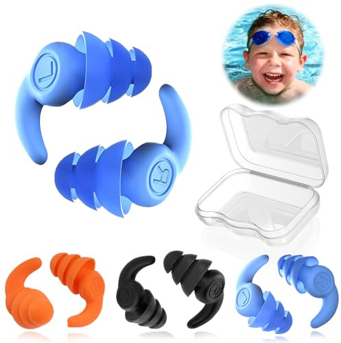 Schwimm Ohrstöpsel für Kinder, 3 Paar Wasserdichte Wiederverwendbare Weich Silikon Ohrstöpsel, Ohrschutz zum Duschen Schwimmen Surfen Schnorcheln für Kinder von 4-12 Jahren