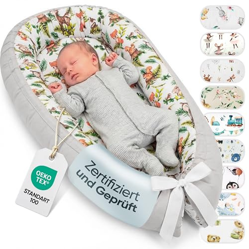 LULANDO® Babynest - Standard 100 von Oeko-Tex - multifunktionales Kuschelnest für Babys und Säuglinge - Nestchen - Reisebett - 100% Baumwolle - antiallergisch - hergestellt in der EU