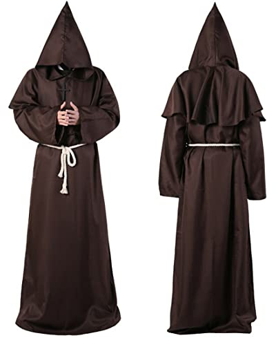 Wishstar Halloween Decoration, Mittelalterliche Renaissance, Mönch mit und Kordel, Männer Prister mit Kreuz für Mottoparty Halloween Cosplay Karneval und Fasching