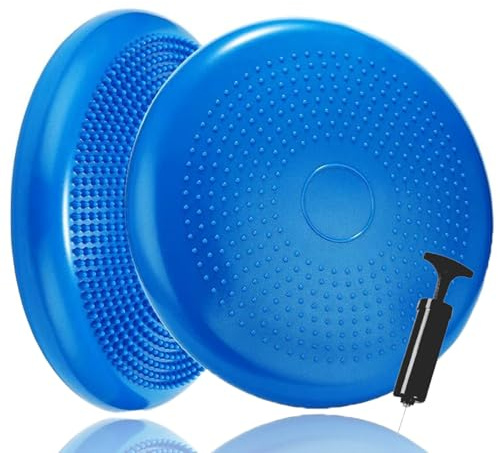 Erwachsene Balancekissen Ballsitzkissen mit Luftpumpe, Durchmesser 33cm Balance Training Yoga Matte Massage Board Physiokissen für Core, Koordination, Fitness Rückentraining Pad (Blau)