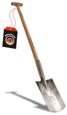 SHW FIRE | Spaten für Harte, steinige Böden - 95cm Eschenstiel mit T-Griff, Geschärftes Spatenblatt mit Trittkante - Robuster Gartenspaten für BAU und Hof - Spaten mit Stiel | Made in Germany