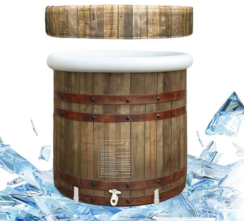 B&Y Faltbare Erwachsene Badewanne mit Abdeckung, 80cm Ø Large Eisbaden Tonne Aufblasbare Eisbad für Athleten und Sportler, 377L Freistehende Ice Tub Eisfass für Kaltwassertherapie