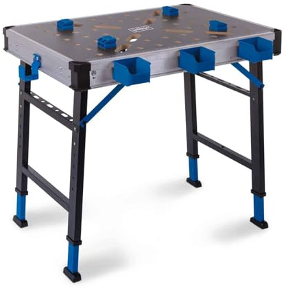 Scheppach Werkbank und Spanntisch MWB150 | max. 450 kg Traglast | 5-Fach höhenverstellbar 733 – 888 mm | Integrierte Messskala | 20 mm Lochrastersystem | 848 x 600 x 85 mm Arbeitstisch mit MDF-Platte