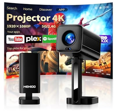 Mini Projector Supports 4K 1080P, Portable Projector with Auto Focus & Keystone und 90° Drehbarkeit, Smart Projector with WiFi 6 and Bluetooth 5.4 Compatible with HDMI/TV Stick/Laptop- Schwarz