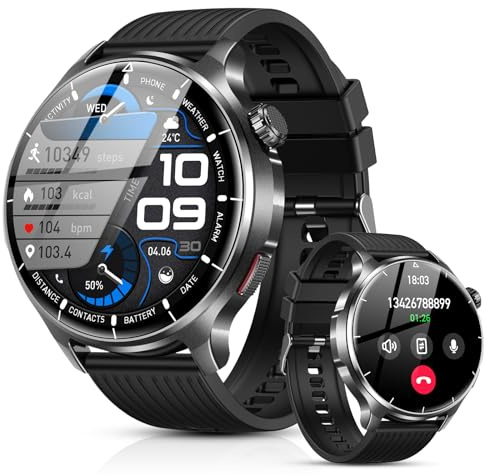 SLOKSFil Smartwatch Herren 1000 mAh Akku/1,52 HD Touchscreen, mit Bluetooth Anrufe/110+ Sportmodi/24H Herzfrequenz/IP68 Wasserdicht/Schlafmonitor, Schrittzähler Fitnessuhr für Android iOS (Silica)
