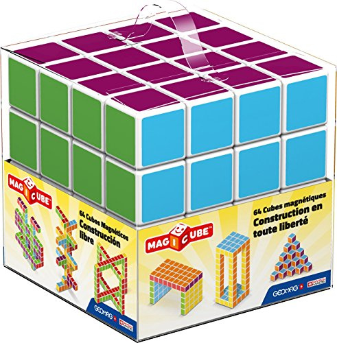 GEOMAG - Magicube 64 Magnetwürfel, Magnetische Bausteine für Kinder, Magnetbausteine 6 Farben, Montessori Spielzeug ab 1 Jahr, Magnetspiel STEM Spielzeug, Geburtstag und Nikolaus Geschenke Kinder
