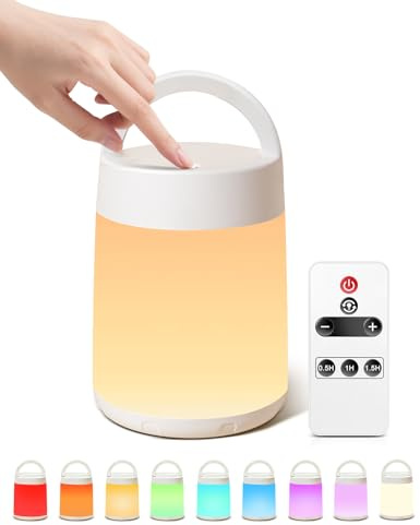 Nachtlicht Kinder Stilllicht, 8 Helligkeit 10 Farben Stilllicht Dimmbar Night Light for Kids, 1800 mAh Nachtlampe Kinderzimmer Nachtlicht Dimmbar, Fernbedienung Nachttischlampe Kinder Baby Lampe