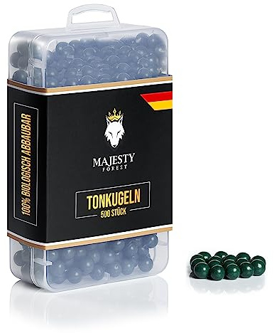 MAJESTY FOREST® Steinschleuder Munition in Aufbewahrungsbox - 500/1200 Stück - Biologisch abbaubare Tonkugeln in 9 mm als Schleudermunition für die Zwille (500 Stück, Grün)