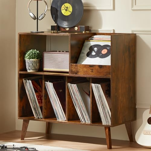 Großer Plattenständer mit Aufbewahrung,Plattenspieler-Ständer mit Ablage,Vinylplatten-Halterung mit Präsentationsfläche,Plattenständer für bis zu 300 Alben, Plattenregal für Musikzimmer und Wohnzimmer