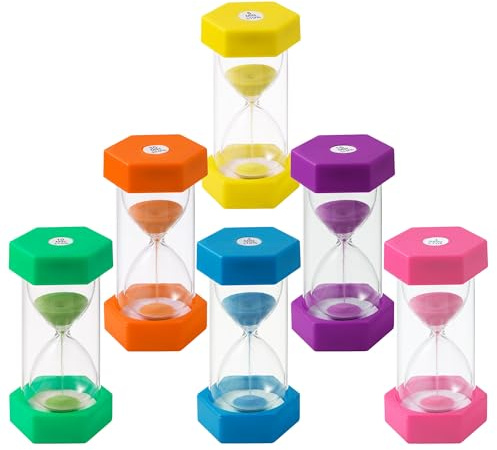 6 Stück Sanduhren, bunte Sanduhren, Farbtimer 1, 3, 5, 10, 15, 30 Minuten, geeignet für Küche, Zuhause, Kinderleben, Spiel-Timer